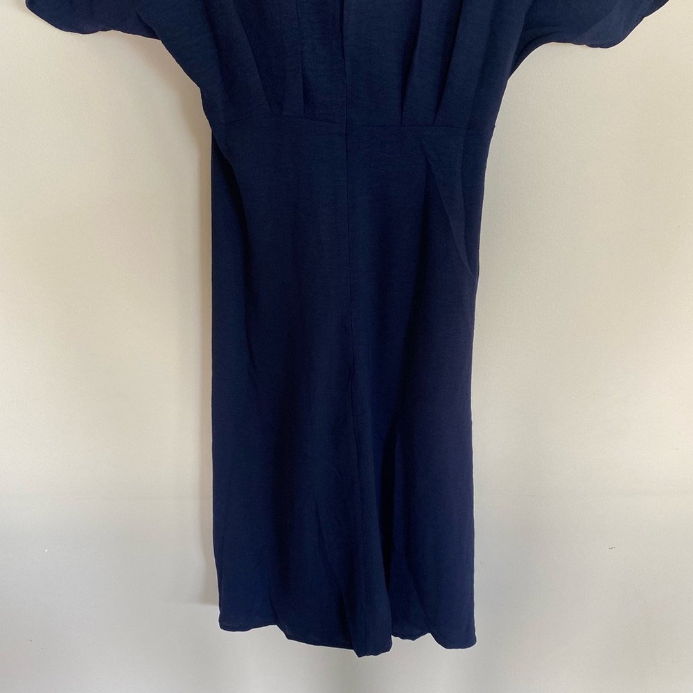 NWT Short Sleeve Navy Blue Ruched Front Flowy Midi Dress Small Medium Large - Picture 8 of 10